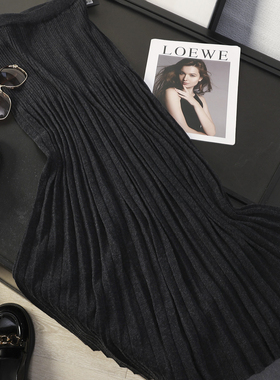 华子家 设计感褶皱针织半身裙女2025秋季新款松紧腰百褶长裙44915