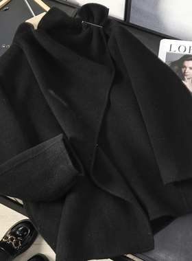 华子家 设计感斜襟蝴蝶结双面呢羊绒大衣女秋冬立领毛呢外套45666