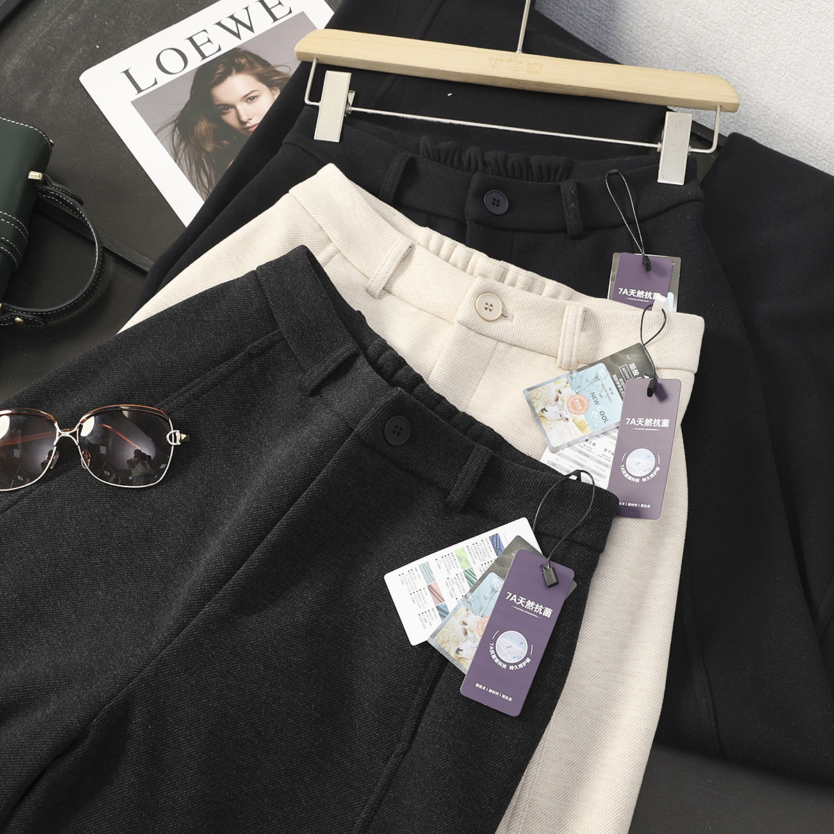 醋酸羊毛弯刀阔腿裤宽松显瘦休闲