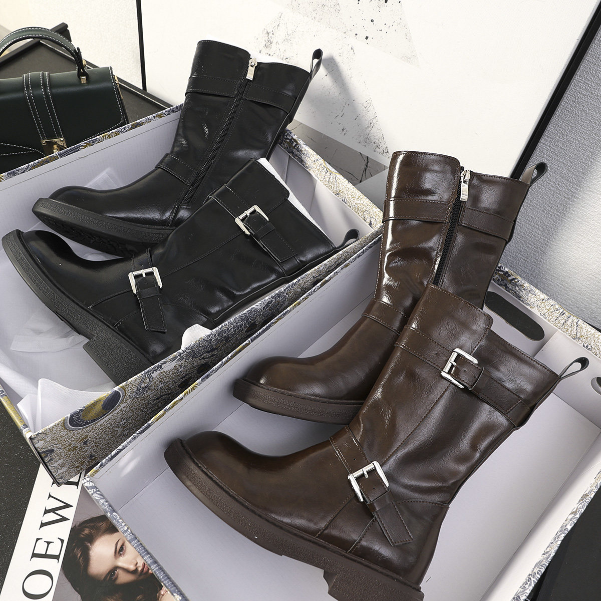 华子家 增高4cm~真皮短筒靴双扣带侧拉链厚底增高骑士长靴女45620,女鞋,骑士靴,淘宝优惠券,粉丝福利购,淘宝优惠卷