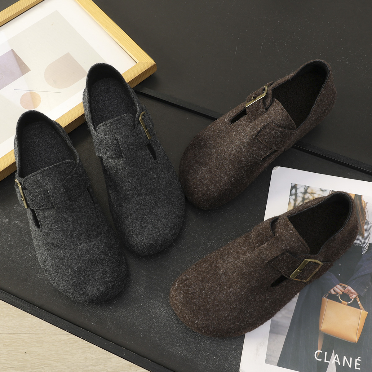 保暖加绒内增高包头毛毛勃肯鞋女