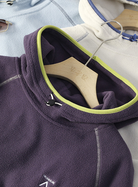 华子家 男女同款户外山系保暖抓绒衣休闲连帽摇粒绒卫衣外套45202