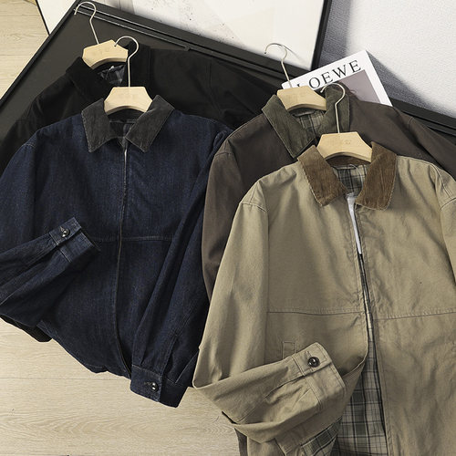 巴恩风灯芯绒拼接翻领夹克外套女