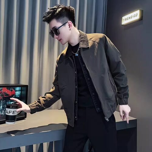 春秋潮牌假两件牛仔拼接夹克男