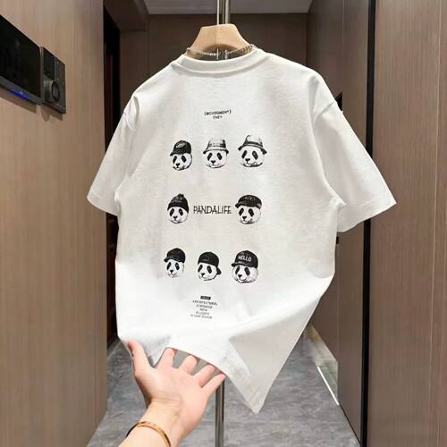 夏季男士国潮熊猫字母短袖T恤