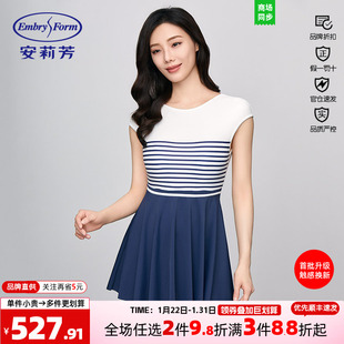 Y安莉芳新品夏季无袖裙式连体泳衣女美背显瘦小清新游泳装ES00228