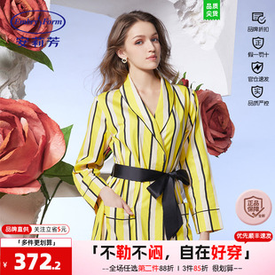 安莉芳专柜正品条纹纯棉家居睡衣女士舒适显瘦长袖睡袍EL00538