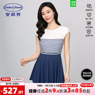 Y安莉芳新品夏季无袖裙式连体泳衣女美背显瘦小清新游泳装ES00228