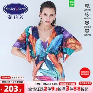 安莉芳夏季新款ins风性感深V泳装女士印花遮肉连体泳衣ES00075