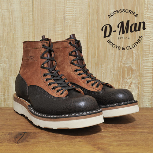 短脸白底棕色工装靴