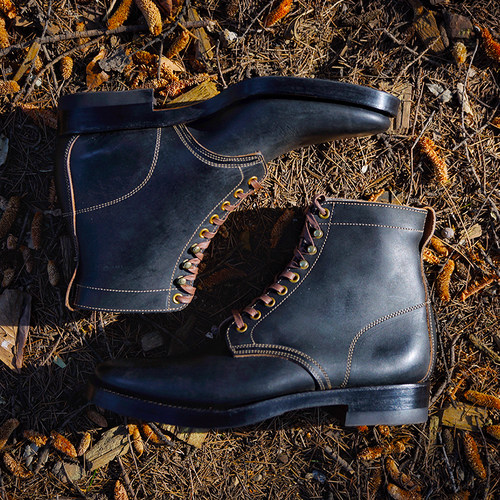 现货手擦黑Clinch工装靴扁尖头