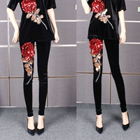 2019 mới thu đông và quần legging nhung bó sát chân quần thời trang Hàn Quốc stereo quần hoa hồng đen - Quần tây thường quan dai nu