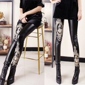 松紧腰重工刺绣女裤 2026春秋新品 外穿显瘦百搭打底裤 小脚裤 子 皮裤