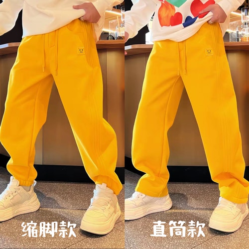 春季新品男女同款纯色简约百搭拼接时尚设计感潮流贴布绣休闲卫裤