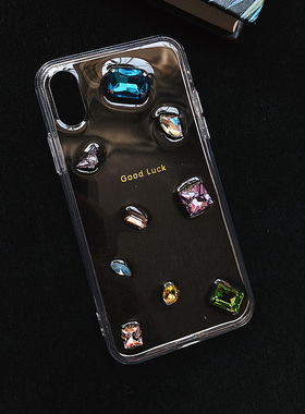 原创定制透明感水钻闪钻全包透明硅胶手机壳软壳
