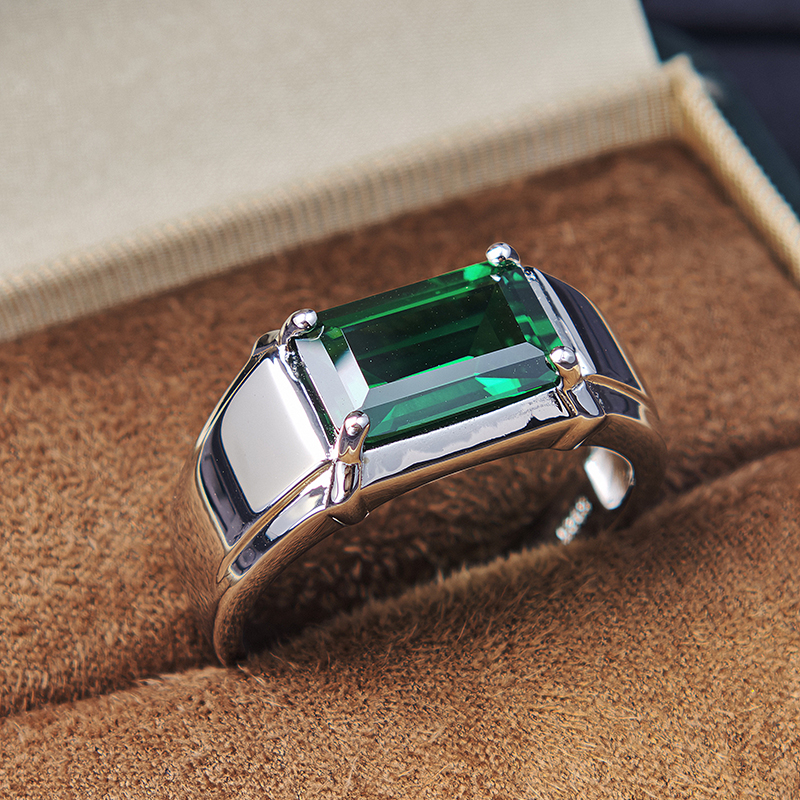 925纯银绿宝石男士戒指
