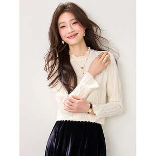 t恤春装女款2026年新款木耳边法式小资别致上衣蕾丝喇叭袖打底衫