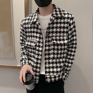 外套男2024秋冬季修身休闲格子夹克潮牌棒球服潮流痞帅百搭潮上衣