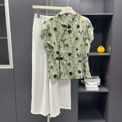 妈妈装夏套装气质上衣短袖T恤2025新款女装中老年洋气两件套衣服