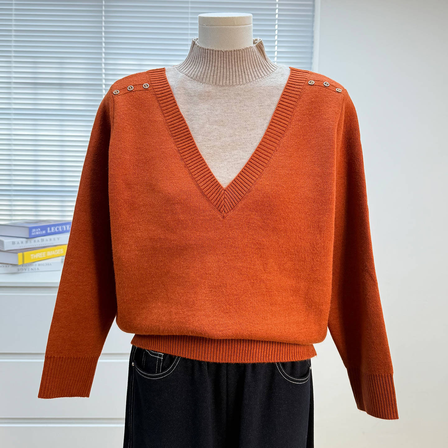 中老年妈妈装加绒假两件毛衣女冬季加厚百搭半高领内搭上衣打底衫