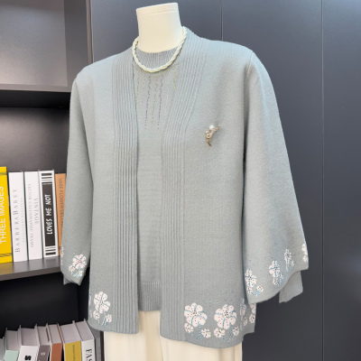 妈妈装秋套装两件套老年人衣服时尚女装2025新款宽松上衣秋冬毛衣