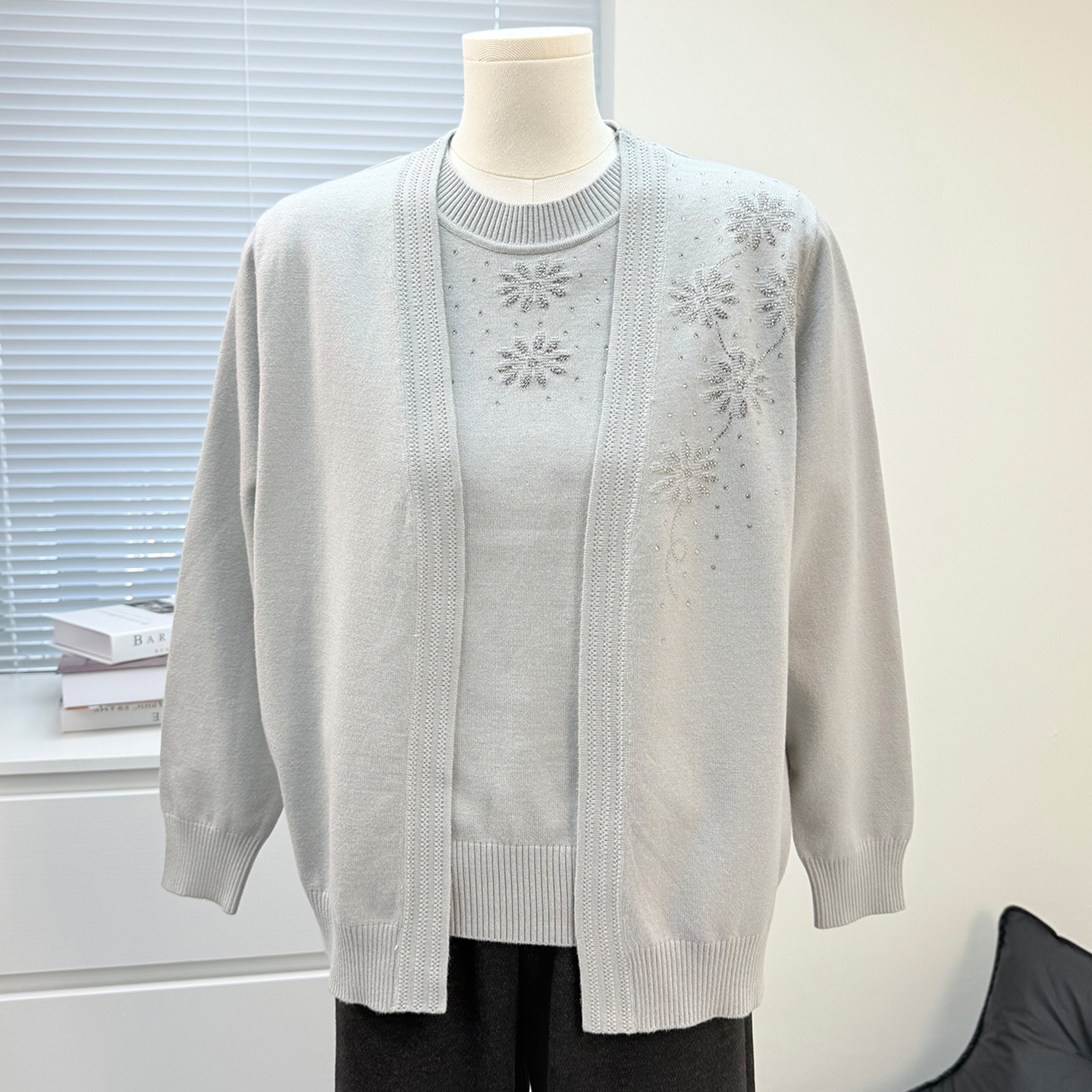 时尚妈妈秋装洋气外套针织开衫40岁50中老年女装宽松上衣两件套装