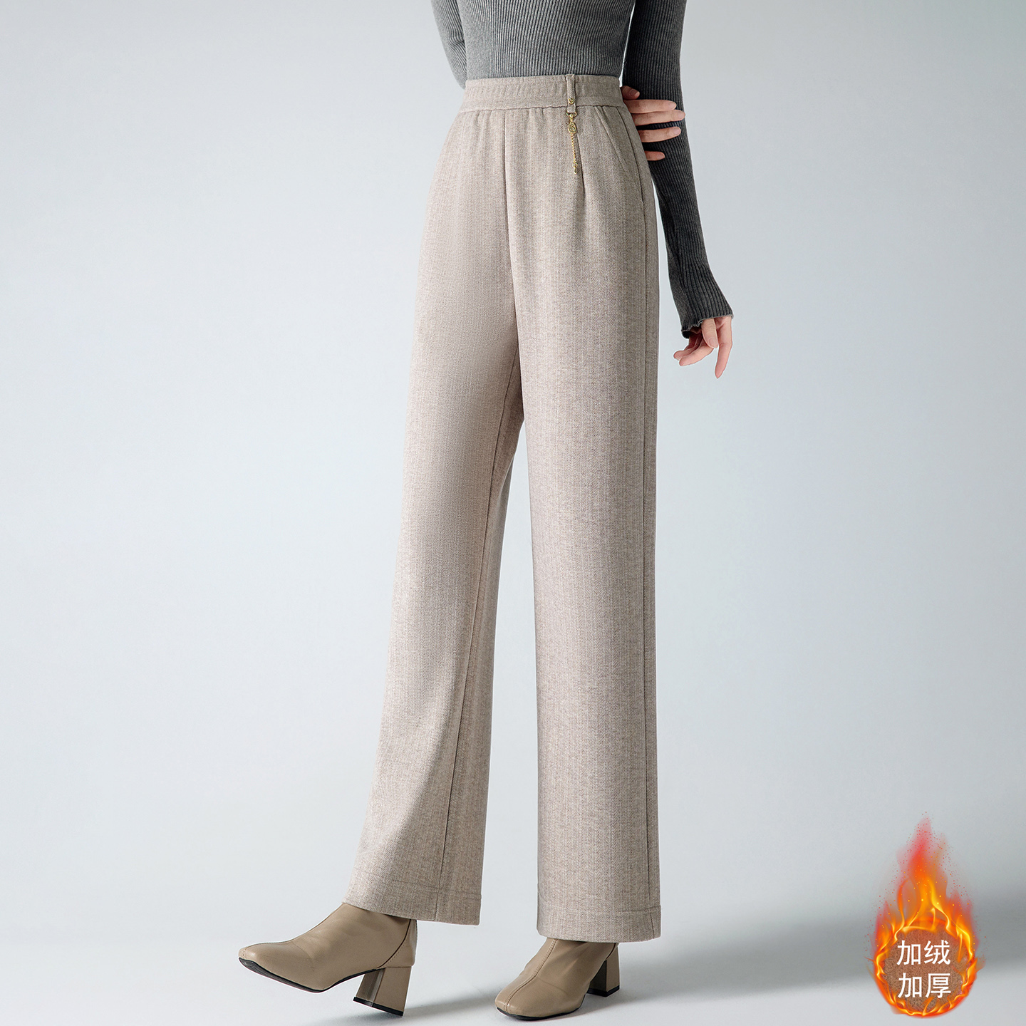 中老年人冬季休闲宽松直筒裤洋气长裤2025新款妈妈加绒加厚裤子女