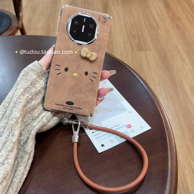 适用华为matex7/6折叠屏手机壳电镀皮绒美拉德kt猫荣耀magicv6中轴磁吸铰链防摔OPPOfindn6/5手提挂绳链新款