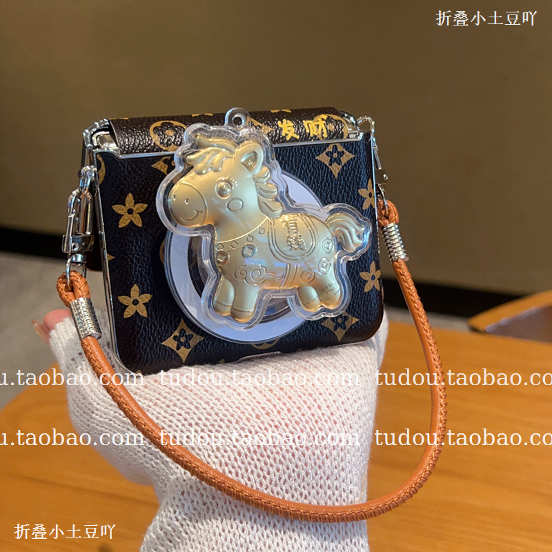 新年老花金马磁吸支架适用华为purax手机壳皮质全包novas折叠保护套magicvflip2手提挂绳mix防摔zflip6/5斜挎