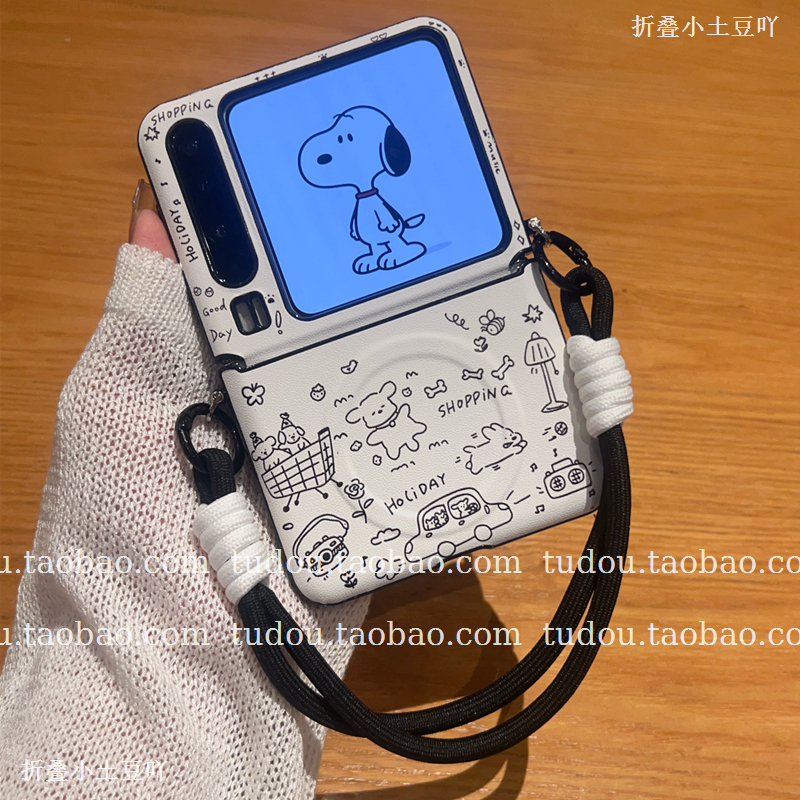 新品磁吸环小狗适用华为purax手机壳全包皮质小米mixflip2折叠屏保护magicvflip手提zflip7铰链防摔nova斜挎