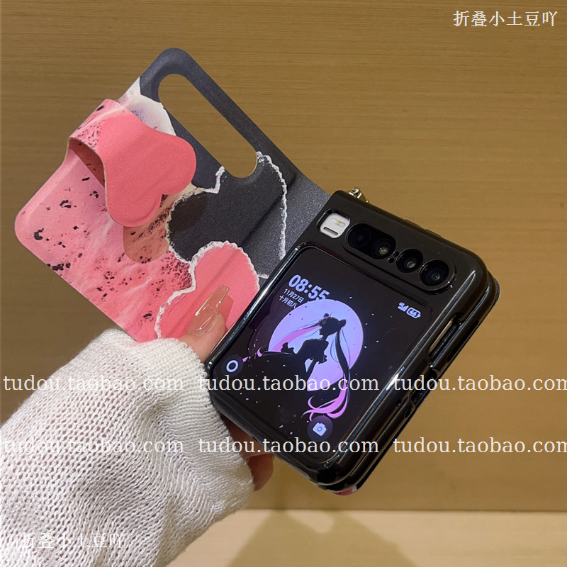 新品爱心海边绘本笔记本适用华为purax手机壳全包硅胶小米mixflip2折叠屏外壳女magicvflip手提挂绳novas斜挎