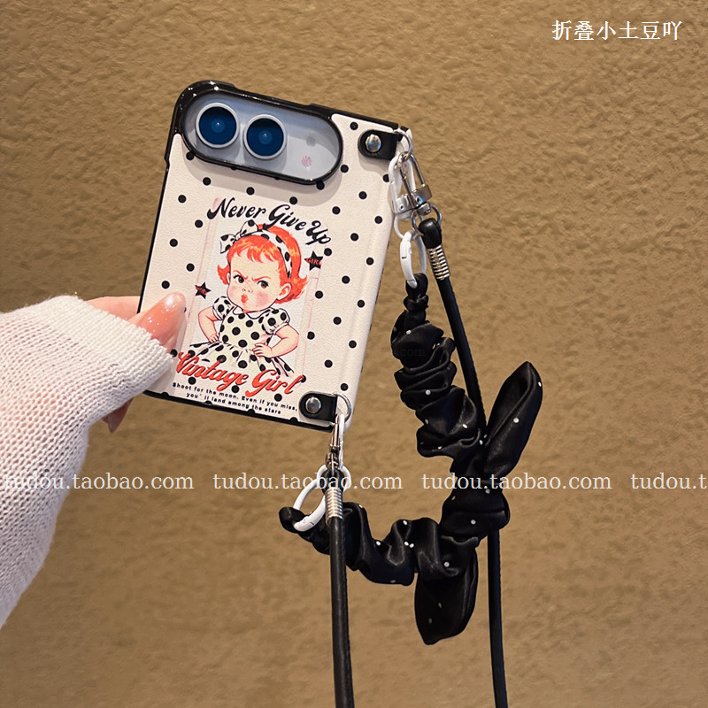 适用苹果iPhoneduo手机壳中轴磁吸壳膜一体波点女孩小米18fold折叠保护手提挂绳puraxmax斜挎zfold8全包防摔