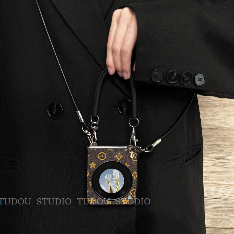 适用于努比亚Nubia Flip手机壳ins高级感老花皮质nubiaflip2折叠屏保护壳手提挂绳斜挎绳ins轻奢外壳新款