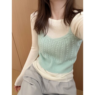 针织细肩带吊带两件套女2026春季 打底衫 新款 修身 叠穿潮 长袖 此外