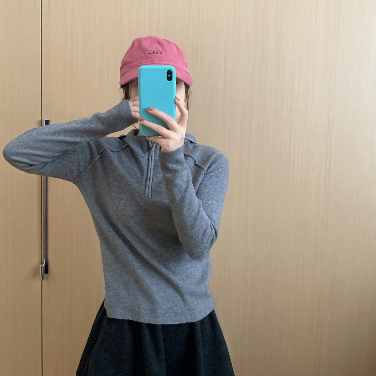 此外半拉链连帽保暖衣女