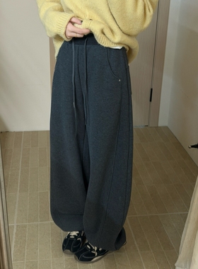 此外 束脚宽松加绒加厚卫裤女2025冬季新款松紧腰韩版显瘦运动裤