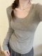 弹力显身材打底衫 此外 上衣女2025春季 圆领薄款 U领显瘦修身 针织衫