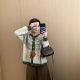 圆领提花撞色针织开衫 女2025冬季 新款 此外 韩版 休闲毛衣外套上衣
