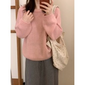圆领糖果色韩版 温柔毛衣女2026春季 新款 此外 宽松套头针织衫 上衣
