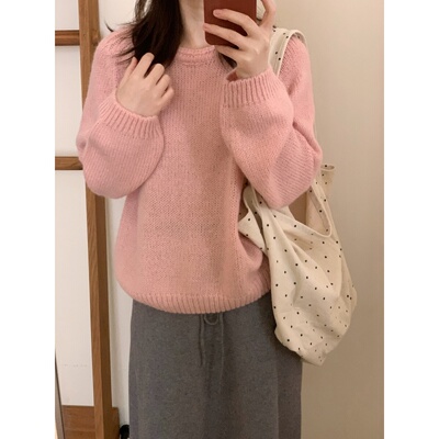 此外圆领糖果色韩版温柔毛衣女
