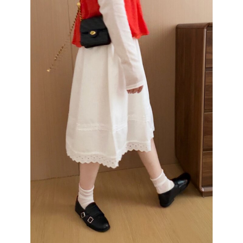 此外 松紧腰蕾丝拼接八分裙女2026春季新款甜美气质半身裙韩版裙