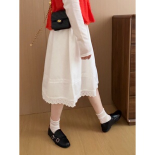 甜美气质半身裙韩版 新款 裙 松紧腰蕾丝拼接八分裙女2026春季 此外