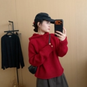 毛衣上衣减龄款 此外 新款 宽松韩版 连帽卷边套头针织衫 女2025冬季