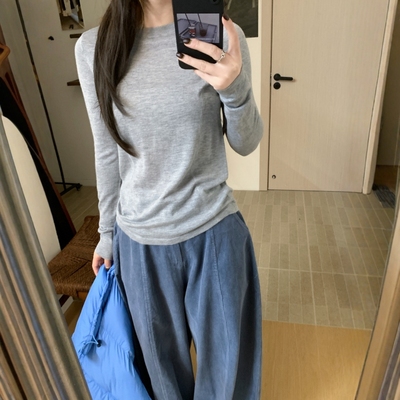 此外纯色修身细羊毛打底衫女