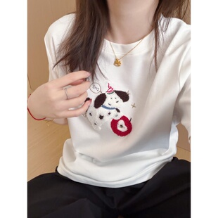 休闲短袖 此外 新款 T恤女2026春季 上衣潮 红苹果小狗可爱印花短款