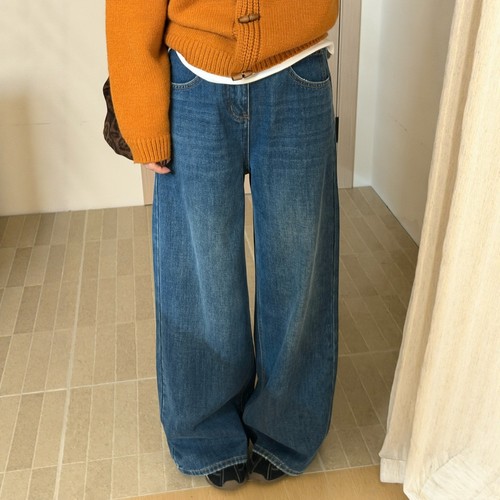 此外水洗做旧磨毛牛仔阔腿裤女