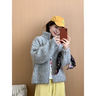 保暖外套韩版 此外 女2026春季 开衫 氛围立领外套 圈圈毛双拉链厚款