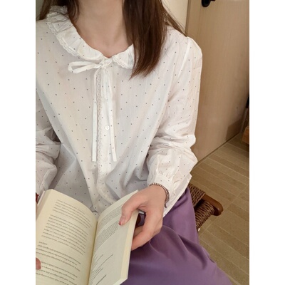 此外爱心满印翻领衬衫女