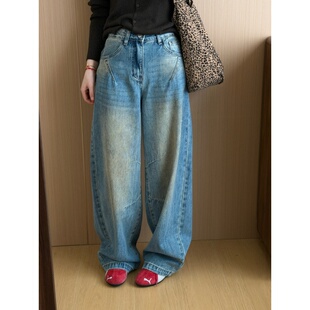 复古浅蓝色水洗牛仔裤 慵懒风拖地长裤 女2026春季 直筒裤 新款 此外