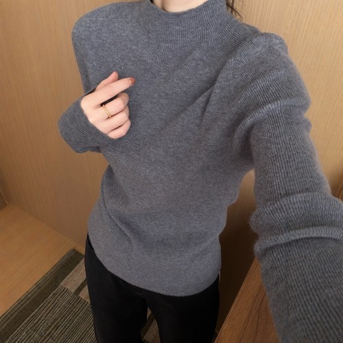 此外立领纯色长袖针织衫女